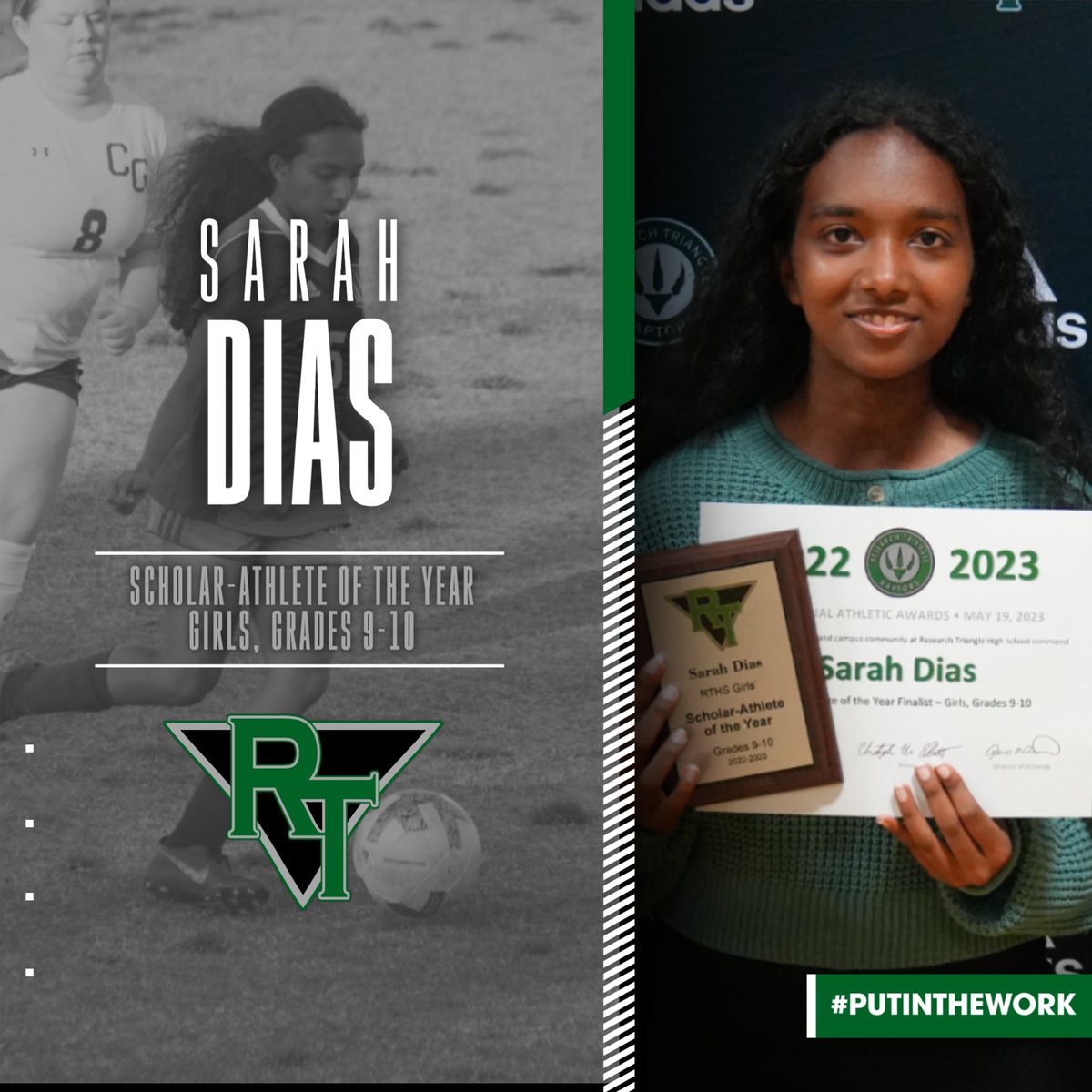 BANQUET: Sarah Dias and Levi Wexler are our Scholar-Athletes of the Year for Grades 9 and 10, voted on by RTHS faculty and coaches. #putinthework