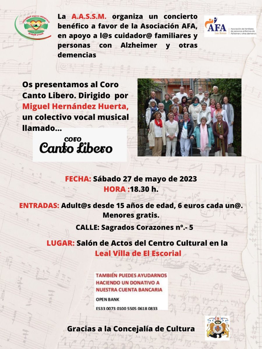 AFALASROZAS's tweet image. 📰EXTRA, EXTRA📰
La Asociación AFA Las Rozas organiza un concierto benéfico en apoyo a los cuidadores y familiares de personas con Alzheimer y otras demencias.
¿Quieres colaborar? ¡Escríbenos! ¡Te esperamos!🫶
