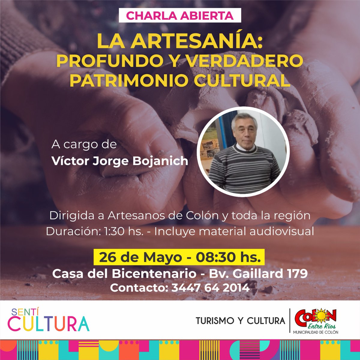 𝗦𝗲 𝗯𝗿𝗶𝗻𝗱𝗮𝗿𝗮́𝗻 𝗰𝗵𝗮𝗿𝗹𝗮𝘀 𝘀𝗼𝗯𝗿𝗲 𝗔𝗿𝘁𝗲𝘀𝗮𝗻𝗶́𝗮 𝘆 𝗽𝗮𝘁𝗿𝗶𝗺𝗼𝗻𝗶𝗼 𝗰𝘂𝗹𝘁𝘂𝗿𝗮𝗹 𝗲𝗻 𝗖𝗼𝗹𝗼́𝗻 🗣️

ℹ️ Están dirigidas a artesanos de #Colón y toda la región y autoridades en general. Incluye material audiovisual.

¡Los esperamos!