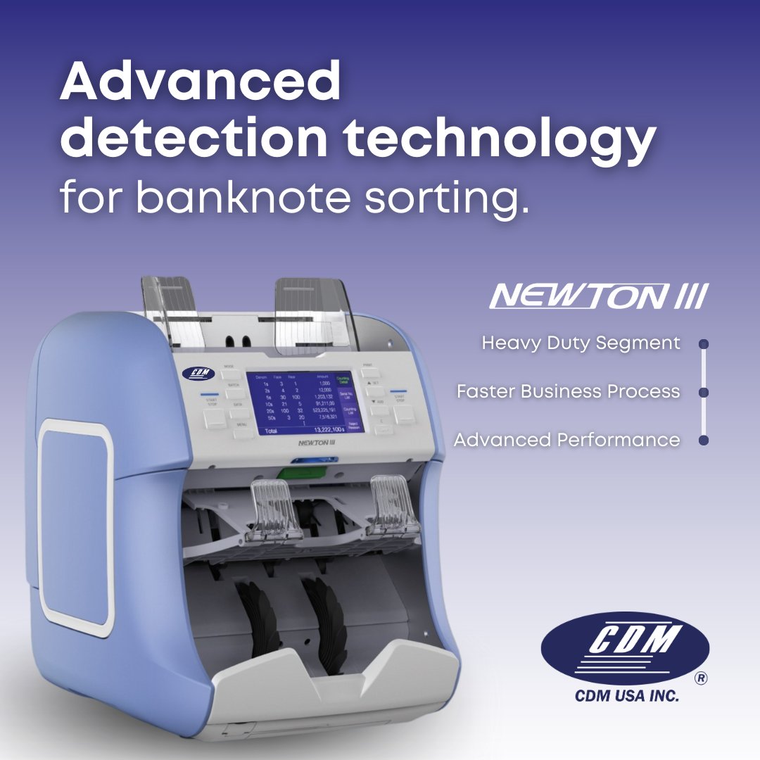 Introducing the Newton III, a banknote sorter that uses the most advanced image capture technology, reading the value of the banknote and discriminating by denomination.
Contact us today!
📞 (305) 491-0473 

#cashcontrol #cashflow #banknote #cashcounter #cashsorter #Cash #Retail