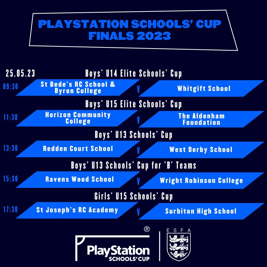 It’s @PSSchoolsCup National Finals week. Good luck to our U14 & U15 teams in action on Tuesday and Thursday. You can watch the games live on the ESFA TV YouTube channel 🟢⚪️ #SHSFootball