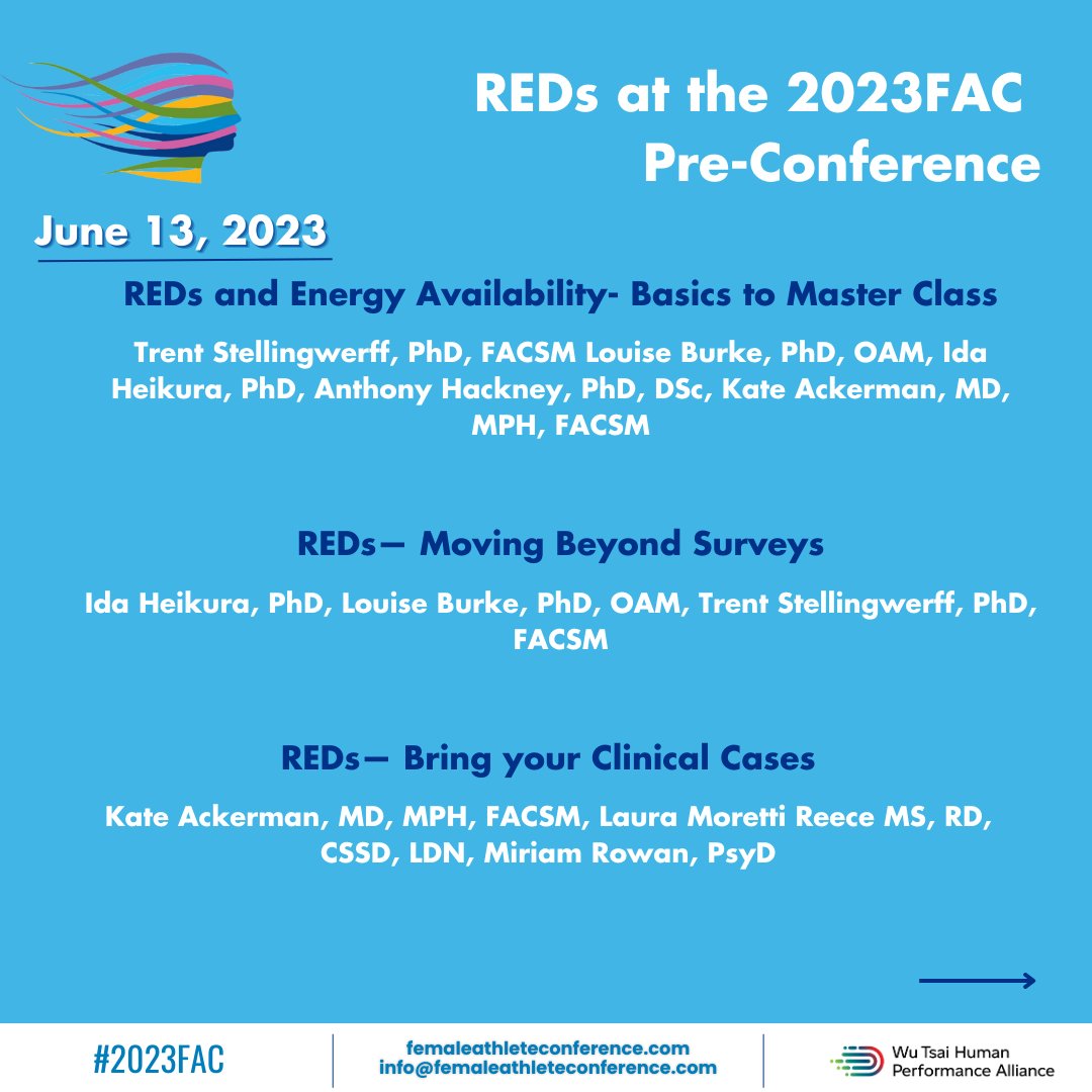 FemaleAthConf's tweet photo. Join us at the #2023FAC &amp; pre-conference to learn more about REDs prevention, treatment, and research strategies from the REDs experts. Register and learn more today at https://t.co/YhJUzSBGXd - limited tickets remain for the in-person conference! https://t.co/UZgRdzOIUy