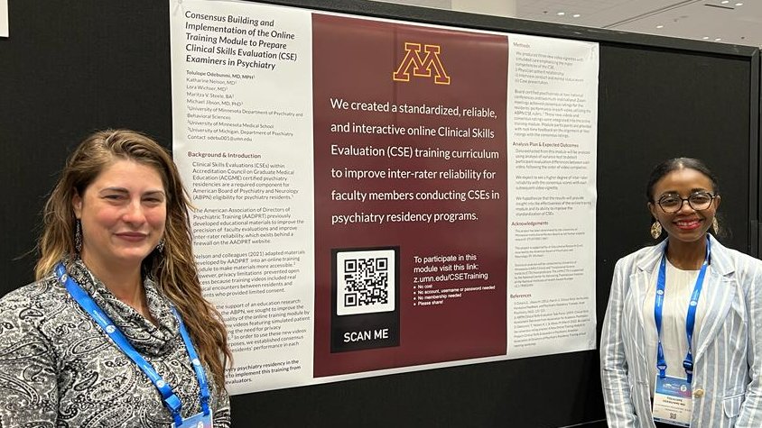 Such a privilege to present with <a href="/Tolu_OdeB/">Tolu Odebunmi MD,MPH</a> in San Francisco <a href="/APApsychiatric/">American Psychiatric Association</a> #APAAM23 #PsychTwitter #MedTwitter #MedEd #UMNProud

"Consensus Building and Implementation of the Online Training Module to Prepare Clinical Skills Evaluation (CSE) Examiners in Psychiatry"