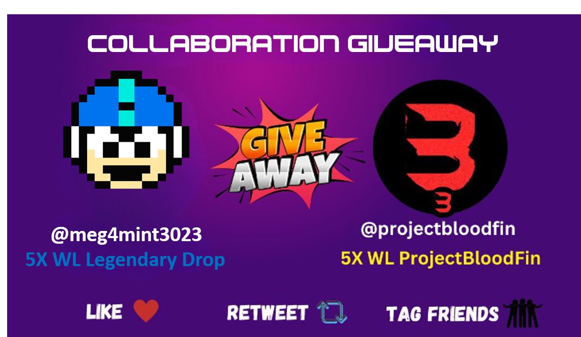 VesperTon's tweet photo. 💥🤖ProjectBloodfin x MEG4MINT🤖💥

🏆x 5 WL Spots for MEG4MINT Legendary Drop

🏆 x 5 WL spots ProjectBloodFin 

To enter:
1️⃣ Follow @meg4mint3023, @Meg4mint &amp; @ProjectBloodfin 
2️⃣ Like &amp; RT
3️⃣ Tag 3 friends

⏲️ 48 Hours!

#NFTs #NFTGiveaway #NFTCommunity https://t.co/RD6xdBbPFf