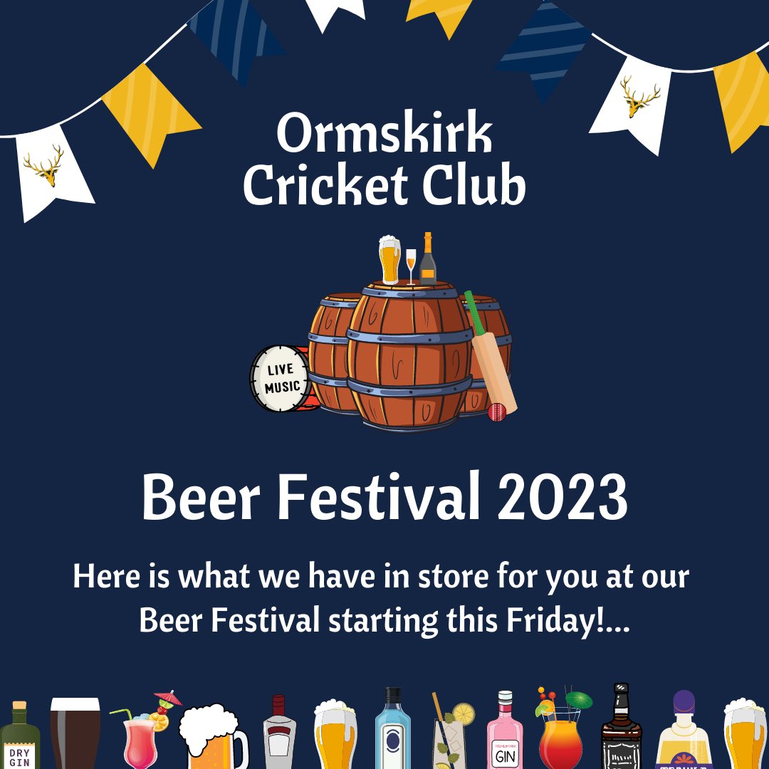 Ormskirk_CC's tweet photo. It’s our Beer Festival this weekend and we can’t wait for it to begin on Friday!

Sunday is family fun day so pitch up with your camping chairs and picnic blankets to spend the day in Ormskirk’s biggest beer garden!

Tickets available on the gate.

🍺🏏🍕🎶🥂⛳️🥘🎸 https://t.co/NK6IzeFhZm