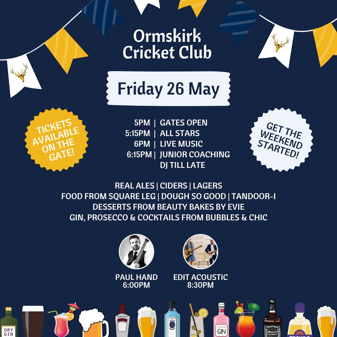 Ormskirk_CC's tweet photo. It’s our Beer Festival this weekend and we can’t wait for it to begin on Friday!

Sunday is family fun day so pitch up with your camping chairs and picnic blankets to spend the day in Ormskirk’s biggest beer garden!

Tickets available on the gate.

🍺🏏🍕🎶🥂⛳️🥘🎸 https://t.co/NK6IzeFhZm