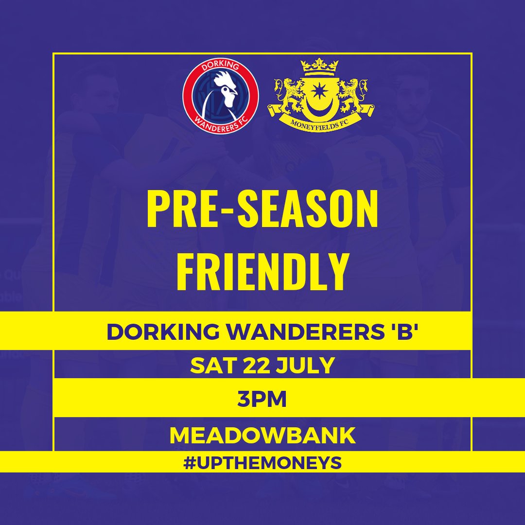 📆 | On Saturday 22 July, we will be taking a side to play the 'B' Team of National League side Dorking Wanderers at Meadowbank.

#UpTheMoneys