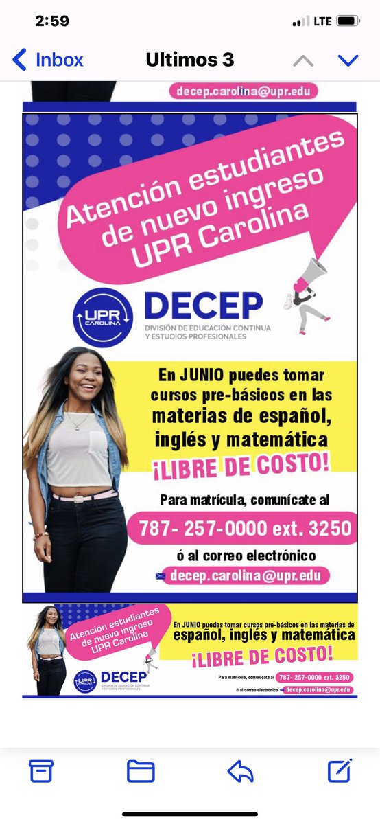 ¡📣Atención estudiantes de nuevo ingreso de la UPR Carolina📣! En junio puedes tomar cursos pre-básicos en las materias de español, inglés y matemáticas. ¡LIBRE DE COSTO! Para matrícula, comunícate al (787) 257-0000 ext. 3250