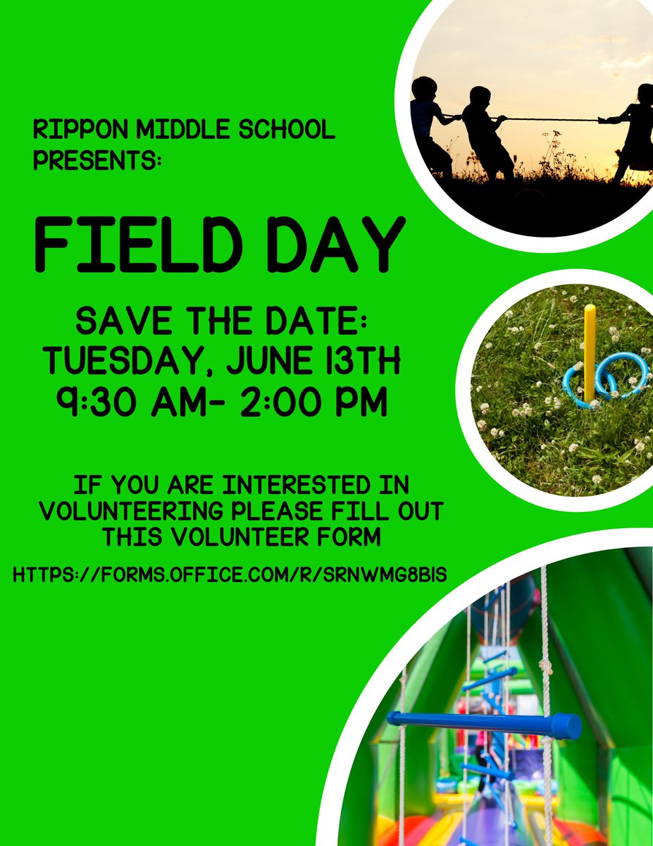 Friendly reminder that we’re still in need of parent/guardian volunteers for Field Day! ⬇️