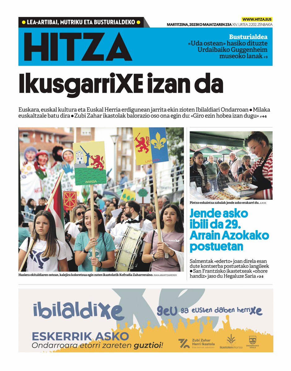 HITZA Lea-Artibai eta Mutriku (@hitzaleamutriku) on Twitter photo 🗞️GAURKO AZALA (martitzena, maiatzak 23) ; lea-artibaietamutriku.hitza.eus👇
– <a href="/Ibilaldia/">Ibilaldia 2025</a> <a href="/zubizahar1/">Zubi Zahar Herri Ikastola</a> #Ibilaldia #ondarroa #ibilaldixe <a href="/UdalBarriak/">Ondarroako Udala</a> <a href="/BermeokoUdala/">Bermeoko Udala</a> <a href="/BermeoTuna_eu/">Bermeo Tuna World Capital (eu)</a> #ekonomia #arrainazoka <a href="/ZAINURDAIBAI/">ZainDezagunUrdaibai</a> #guggenheim – 🗞️GAURKO AZALA (martitzena, maiatzak 23) ; lea-artibaietamutriku.hitza.eus👇
– <a href="/Ibilaldia/">Ibilaldia 2025</a> <a href="/zubizahar1/">Zubi Zahar Herri Ikastola</a> #Ibilaldia #ondarroa #ibilaldixe <a href="/UdalBarriak/">Ondarroako Udala</a> <a href="/BermeokoUdala/">Bermeoko Udala</a> <a href="/BermeoTuna_eu/">Bermeo Tuna World Capital (eu)</a> #ekonomia #arrainazoka <a href="/ZAINURDAIBAI/">ZainDezagunUrdaibai</a> #guggenheim –
