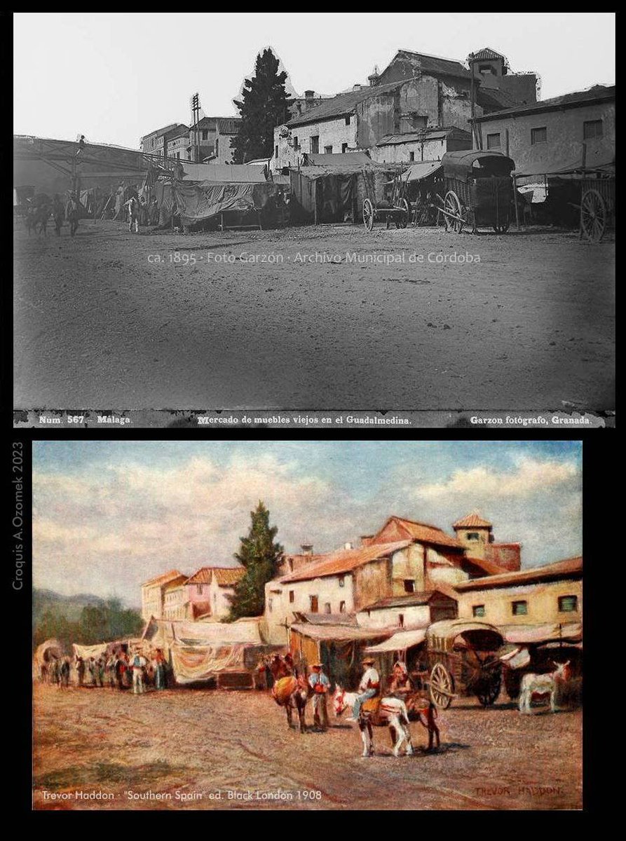 2/3 ...de finales de los años 1890s / comienzos de los 1900s :O Ahora incluso me pregunto si el pintor pisó Málaga realmente alguna vez... por cierto, la de la vendeja, además, está espejada, y aunque creo que fue el ilustrador quien tomó invertido el cliché del fotógrafo...