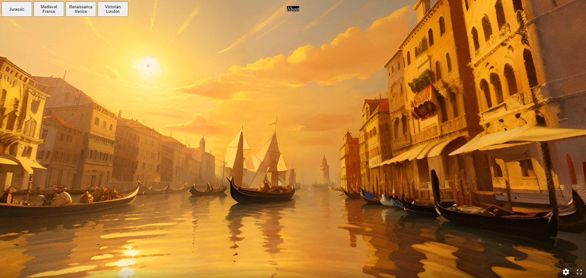 Kennt ihr schon timetravel-streetview.glitch.me?

Wandert durch das Zeitalter des Jura, das mittelalterliche Frankreich, Venedig in der Renaissance oder London im Viktorianischen Zeitalter. 

Grundlage sind in "Skybox AI" [<a href="/BlockadeLabs/">Blockade Labs</a>] erstellte 360° Ansichten.

#twlz #lernenmitKI