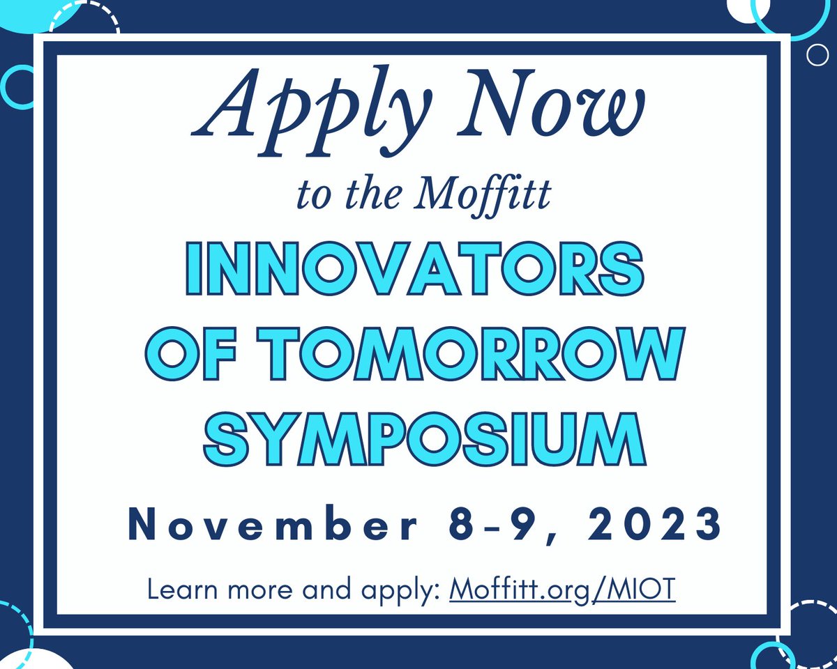 Interested in postdoc opportunities at Moffitt Cancer Center? Apply to the Moffitt Innovators of Tomorrow Symposium for a complimentary trip to Tampa, FL to visit our campus, meet our faculty, and learn about postdoc opportunities! Visit Moffitt.org/MIOT #MIOTSymposium