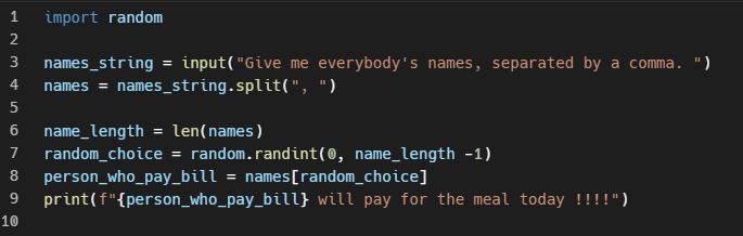 ForestryTech_SL's tweet image. #100DaysOfCode #Day04
I built an &quot;Banker Roulette - Who will pay the bill?&quot; and learn about List data structure and random module.