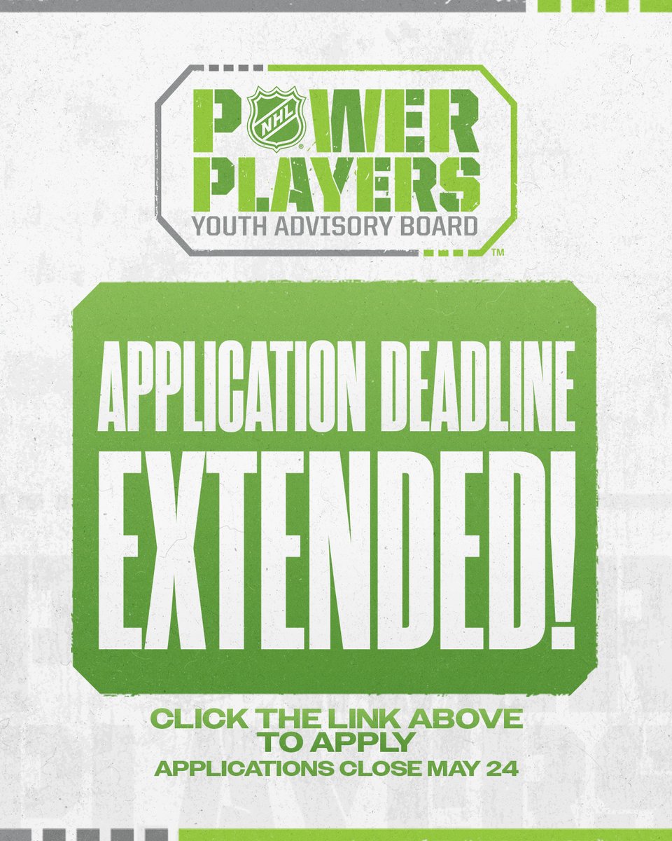 You’ve got another chance! NHL Power Players application deadline has been extended to Wednesday, May 24th – don’t miss out!

Apply now! 👉 nhl.com/fans/power-pla…