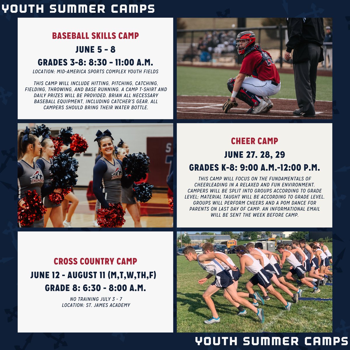 Summer is right around the corner! Summer activities camps are exciting opportunities for youth to interact with high school coaches and players.  

Register online at sjathunder.org/tickets