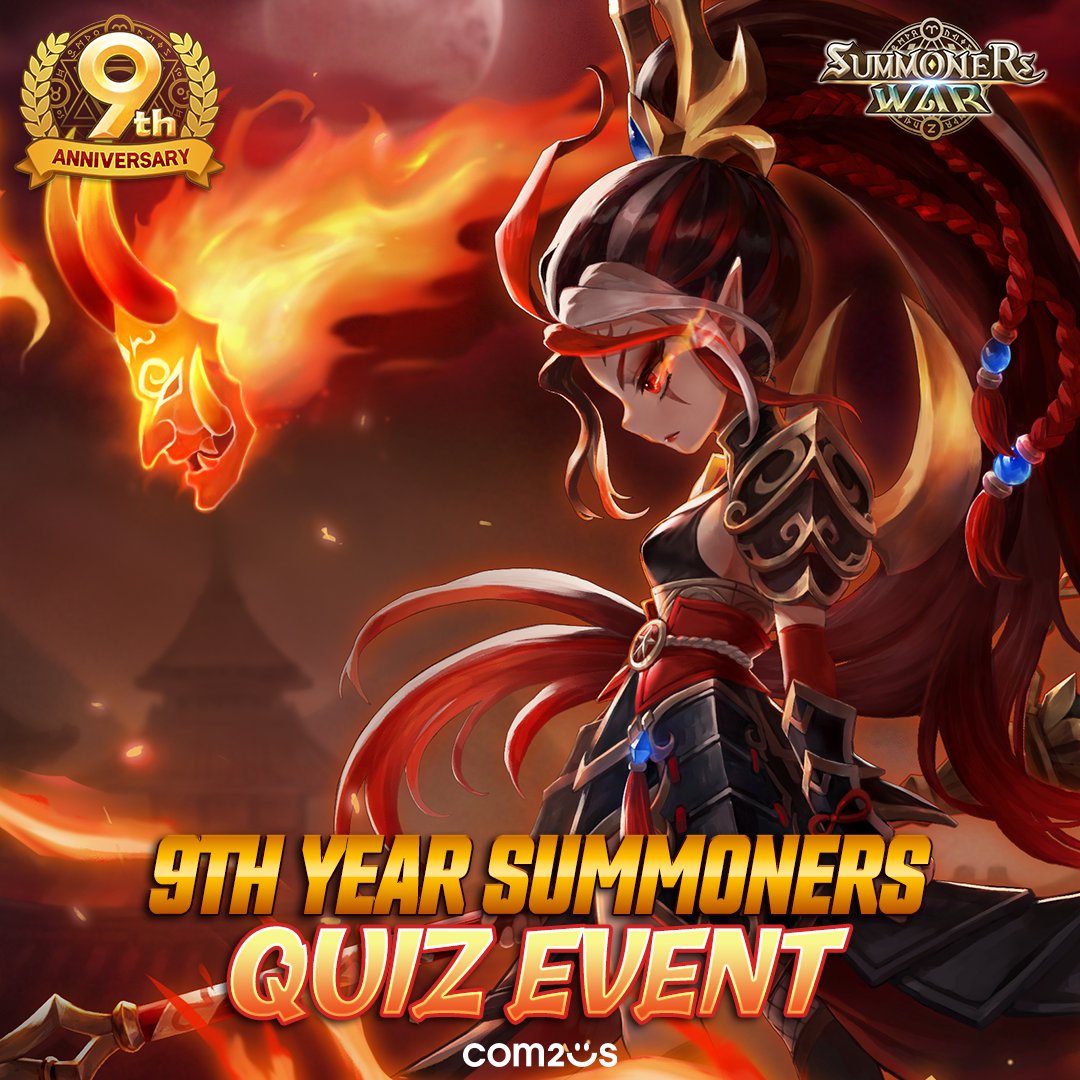 summonerswarapp's tweet photo. 9th Anniversary Story Quiz Event 🌟
It's time to test your knowledge of Summoners War history and facts!
To Participate:
→ https://t.co/yc1AVIidzm
Event Schedule:
May 22nd - May 23rd 11:59pm
#SummonersWar #Com2uS #MobileGames #9OAT #9thAnniversary https://t.co/QtiIIMua0x