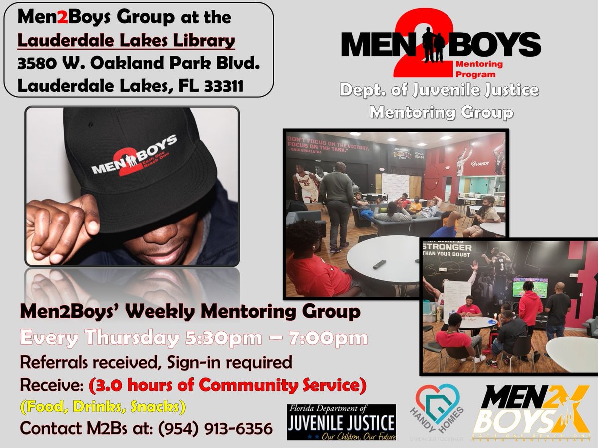 Men2Boys's tweet photo. Bet you didn't know Men2Boys 2022 saw 81% of our DJJ Mentees to a "Successful Completion" of their Probation requirements and thus "Terminated" from the Juvenile Justice System. Over 95% still have not had a new charge 6 months into '23. Male visitors welcomed! Support wanted https://t.co/8MNWNbOVSl