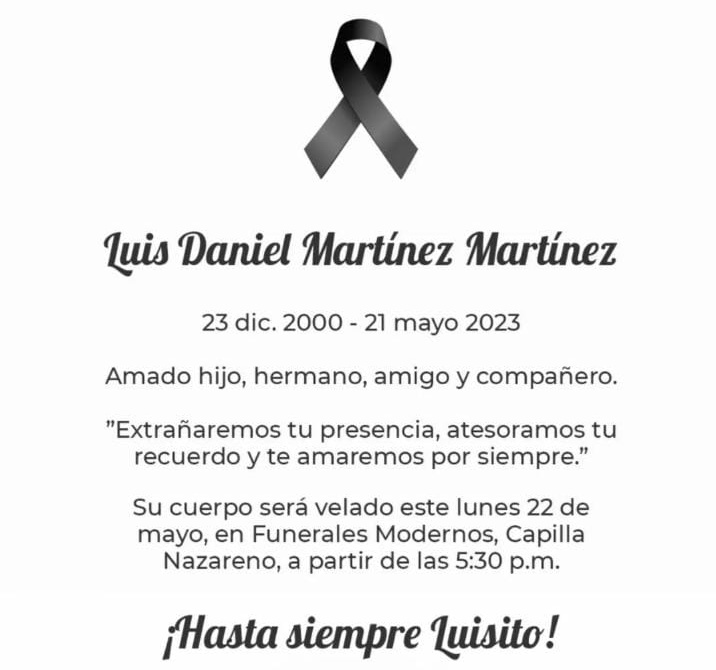 Con profundo dolor y pesar, de parte del staff de Memes UCA, lamentamos informar el fallecimiento de nuestro compañero Luis Daniel Martínez, víctima de un terrible accidente. 

Nos solidarizamos con su familia y externamos nuestro más sentido pésame.