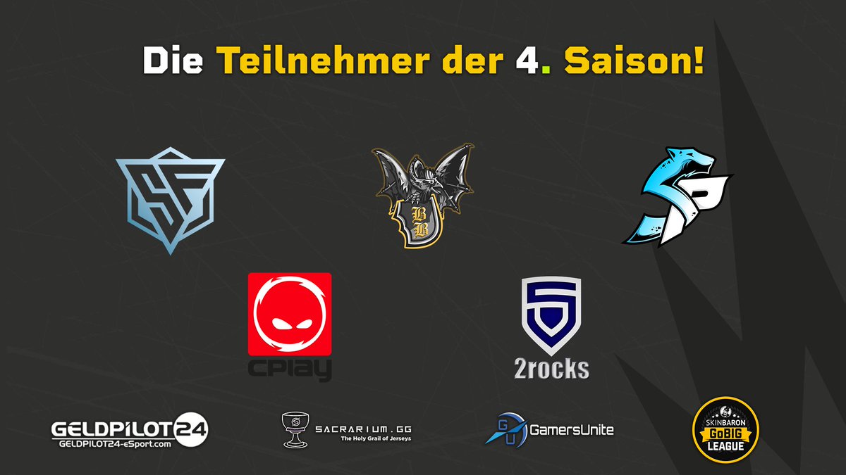 Wir dürfen euch Endlich die ersten 5 Teilnehmer der 4. Saison vorstellen!
<a href="/SFeSportsORG/">SoulFrost® eSports</a> 
<a href="/basileaballers/">BASILEA BALLERS</a> 
<a href="/Snowpards_eu/">SNOWPARDS</a> 
<a href="/PENTA_Sports/">PENTA</a> 2rocks
<a href="/CPLAYgg/">CPLAY</a> 
#Demo_League