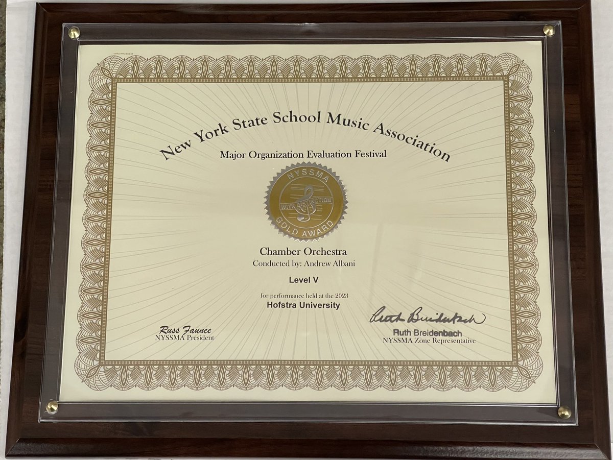 Mr. Albani (@mr_albani) on Twitter photo This afternoon our Chamber Orchestra was awarded a Gold with Distinction, the highest possible rating, for their Level 5 performance at NYSSMA Majors at Hofstra University! I'm absolutely speechless. This group was amazing and I am so proud!!! This afternoon our Chamber Orchestra was awarded a Gold with Distinction, the highest possible rating, for their Level 5 performance at NYSSMA Majors at Hofstra University! I'm absolutely speechless. This group was amazing and I am so proud!!!