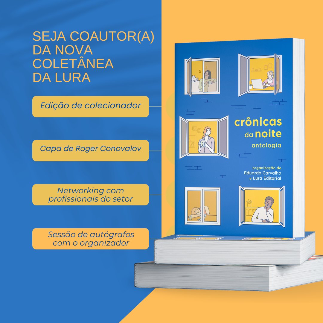 Seja coautor(a) da nova coletânea de crônicas da Lura, cuja curadoria é do escritor Eduardo Carvalho.

Participe de "Crônicas da noite":
👇
luraeditorial.com.br/antologias/cro…