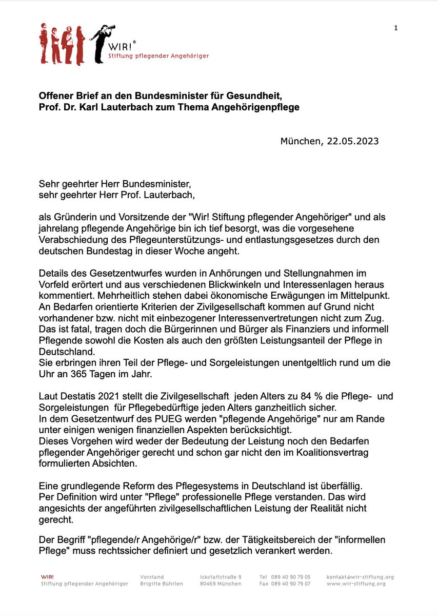 wirstiftung's tweet photo. #OffenerBrief an den Bundesminister für Gesundheit, Prof. Dr. Karl #Lauterbach. 
Pflegende Angehörige stellen die ganzheitliche Versorgung unserer Pflegebedürftigen tagtäglich rund um die Uhr sicher. Sie, wir müssen ernst genommen werden!
https://t.co/jEQHXKiZMO https://t.co/SxKdhfpKcv