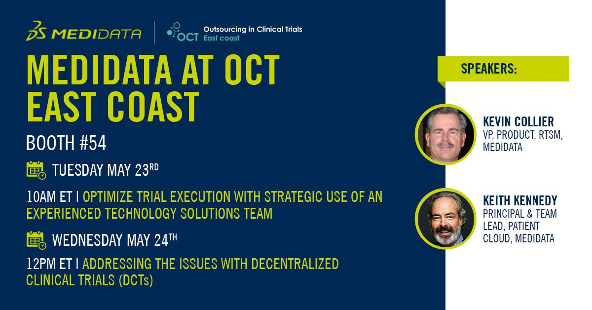 Join @Medidata at #OCTEastCoast 2023! Hear from my colleagues @eclinicalguy and Keith Kennedy on how an experienced technology solutions team can successfully execute your #ClinicalTrials. Register now: mdso.io/746 cc @Arena_Pharma #DecentralizedTrials