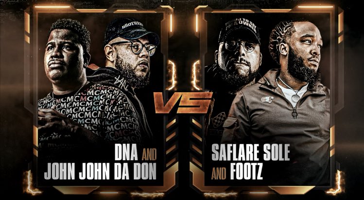 AllThingsBatRap's tweet photo. DNA & JOHN JOHN DA DON vs FOOTZ & SAFLARE SOLE announced for URL #NOMEIMPACT π₯π₯ https://t.co/YjTmOX2imQ