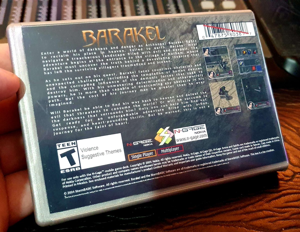pocketsuke's tweet photo. Next up in the custom #NGage cover art project we have #Barakel: The Fallen Angel. A game by @StormBASIC for the Spanish market (from info I can find online) and not released in a normal N-Gage box.
Full Resolution Version link below. https://t.co/EyoWkLhCeP