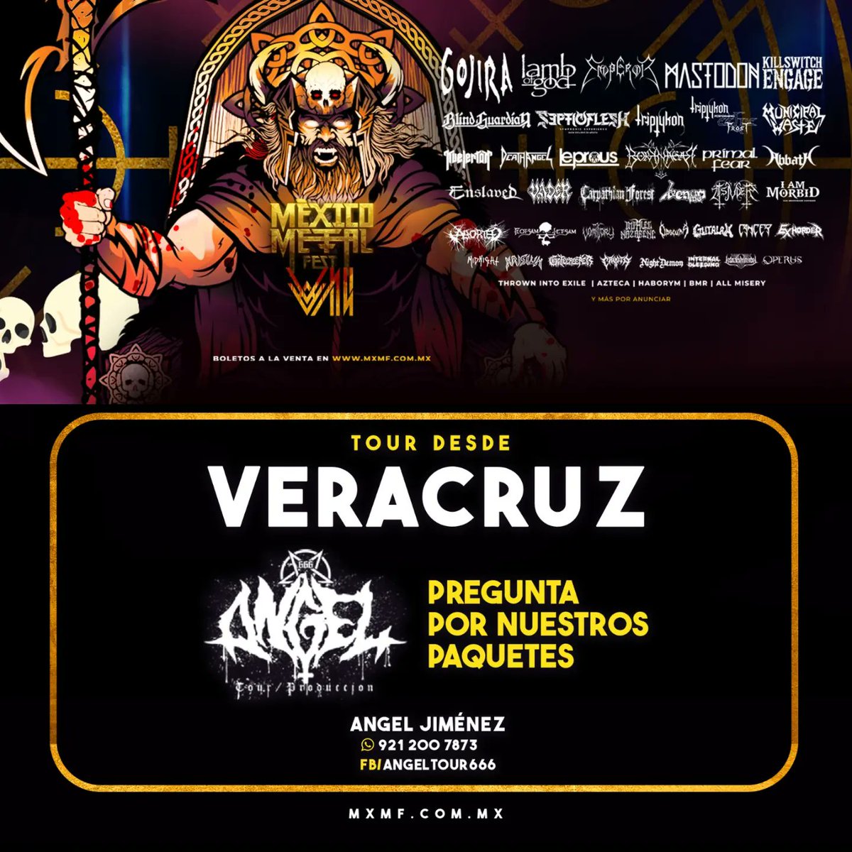 ProduccionTour's tweet photo. El Festival Metalero más importante de América Latina @mexicometalfest 
Tour Oficial desde Veracruz 🔥
Información al WhatsApp 921 200 7873 
Nos vemos en el fin de semana más Metalero de México 🤘💀 https://t.co/EXuelvZgUH