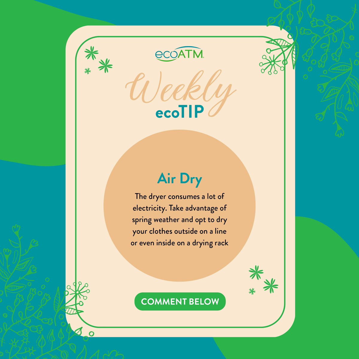 #ecoTip: Do your clothes really need the dryer this week? We challenge you to air dry as much as you can! What are some other ways you conserve energy in your home? Comment below! 👇