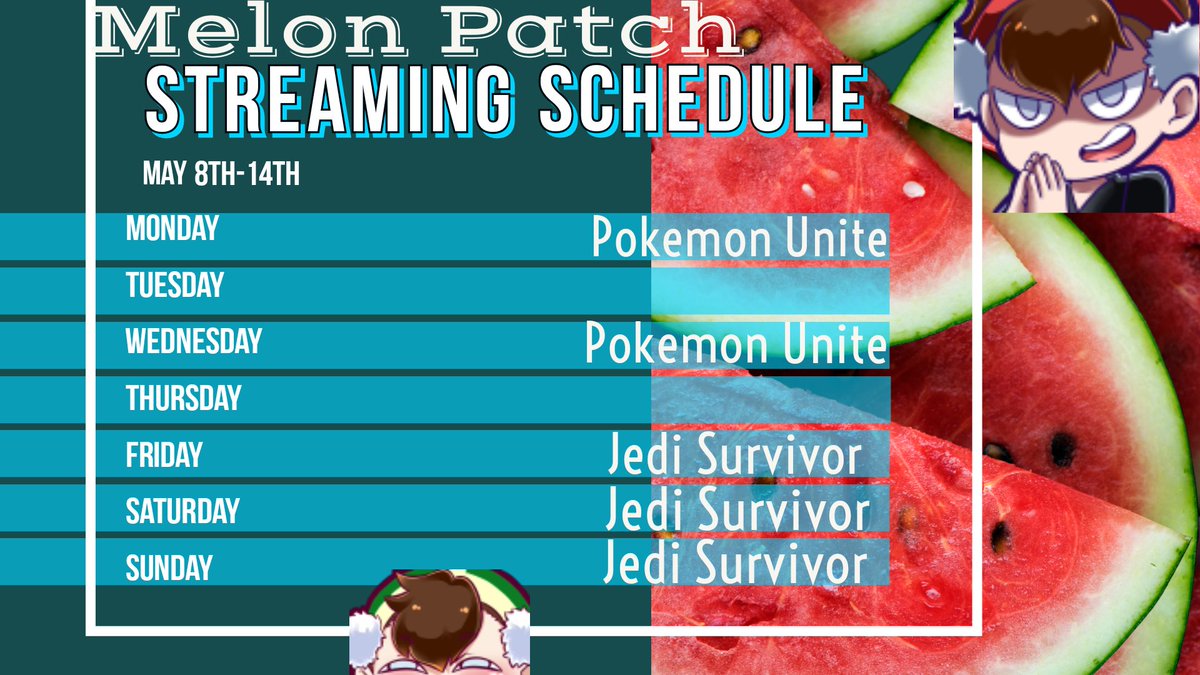 MushanASMR's tweet photo. New Twitch Schedule for the week we starting at 8pm EST on Twitch!
https://t.co/sheb55bKfm
#melonlord #twitchtv #twitch #pokemon #pokemonunite #starwars #jedisurvivor #gamer #melonpatch https://t.co/bCTeDPj2jp