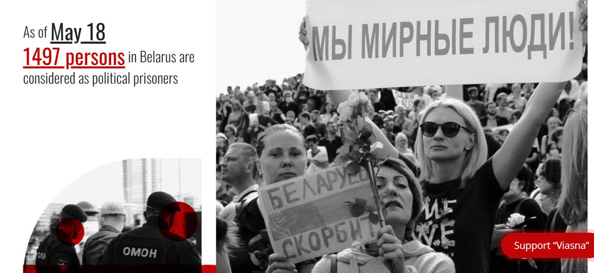 📢 Did you know that 11 people are detained on politically motivated charges every day in #Belarus?
The exact # of political prisoners is unknown, and ranges from 1,497 confirmed cases by <a href="/viasna96/">Viasna</a> to as high as 5,000.

1/

prisoners.spring96.org/en