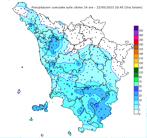 Monitoraggio precipitazioni Toscana - #allertameteoTOS - 22/05/2023 22:00 - CFR Toscana - cfr.toscana.it/index.php?IDS=…