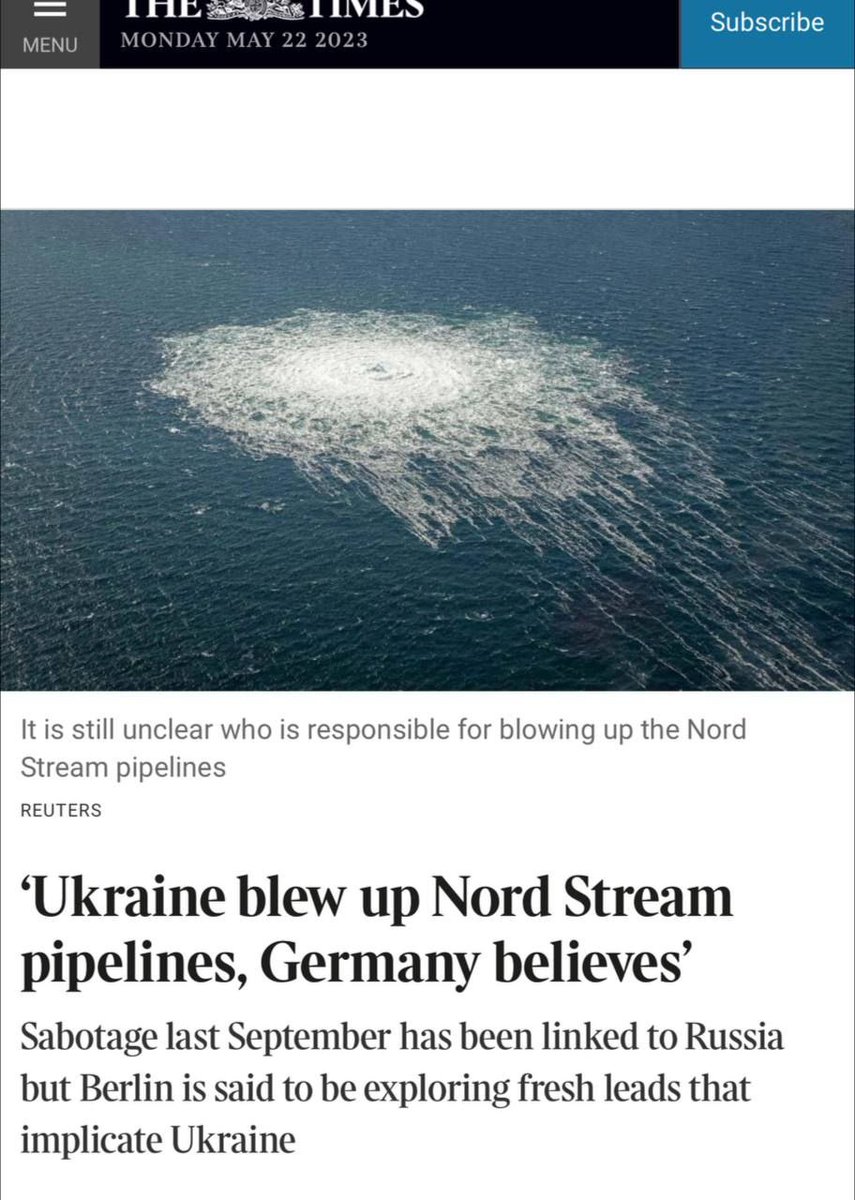 SprinterPress's tweet photo. According to the Times, according to the German investigation team, Ukraine is responsible for the explosion of the Nord Stream gas pipeline. https://t.co/ZJH75j2oKl