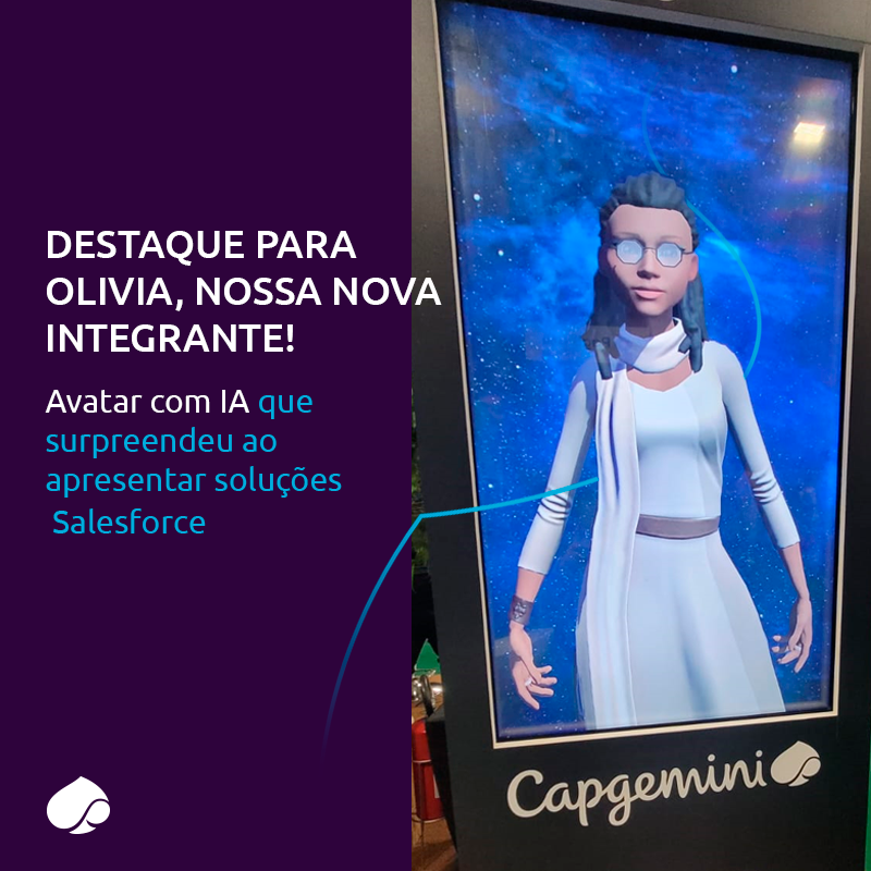 capgeminiBR's tweet photo. Estamos orgulhosos da nossa participação no Salesforce World Tour que aconteceu na última semana em São Paulo. Foi um evento inspirador, em que a inovação e a provocação foram o centro das atenções. Temas relevantes como o uso da Inteligência Artificial no dia a dia da jornada do cliente, EinsteinGPT trazendo muito foco em otimização de processos de atendimento digital, em redução de custos e melhoria no #CustomerMagic!

Uma visão totalmente alinhada com nossa proposta de valor ao mercado, onde nossos visitantes embarcaram em uma jornada de descobertas sobre a transformação dos negócios através da Inteligência Artificial, ESG e Marketing.

Apresentamos em primeira mão a nova integrante do time Capgemini – a Olivia. Nossa avatar integrado com Inteligência Artificial surpreendeu a todos, abordando os visitantes e apresentando as principais soluções desenvolvidas entre Capgemini e Salesforce. Foi uma experiência incrível ter Olivia conosco, demonstrando o verdadeiro potencial da tecnologia!

Obrigado a todos que nos acompanharam neste evento. Ficamos ansiosos para vê-los novamente em nossas próximas aventuras!

Por último, mas não menos importante, convidamos vocês para conhecer mais sobre a parceria entre a Capgemini e a Salesforce: https://t.co/zbPIAytQvh

#IssoéCapgemini #SalesforceWorldTour #AI #ESG #Marketing #IssoéInovação