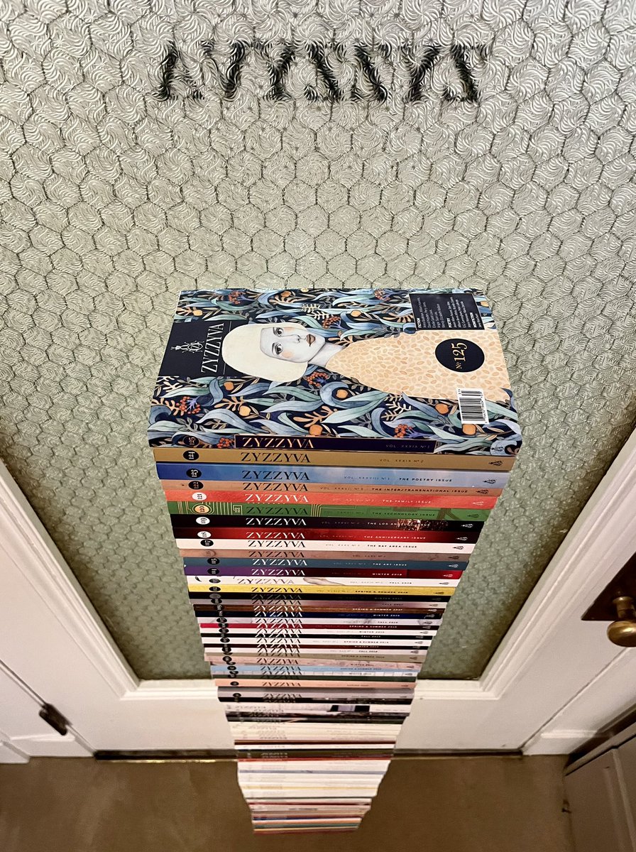 Yes, we built a ZYZZYVA tower made of 38 years of San Francisco’s landmark literary journal. 
We now bring you our milestone Issue No. 125. You can subscribe here: 
zyzzyva.org/subscribe/