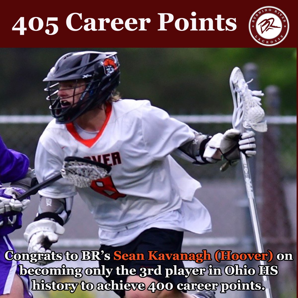 Congrats to BR / Hoover ATT Sean Kavanagh on becoming the 3rd player in Ohio HS history to reach 400 career pts (405 on 179 g / 226 a).  On Tuesday, he looks to add to that total against Hudson. #WeAreBR <a href="/onemanride/">OMR</a> <a href="/hoovervikinglax/">HooverVikingLacrosse</a> <a href="/OhioBoysLax/">Ohio Boys Lax Report</a>