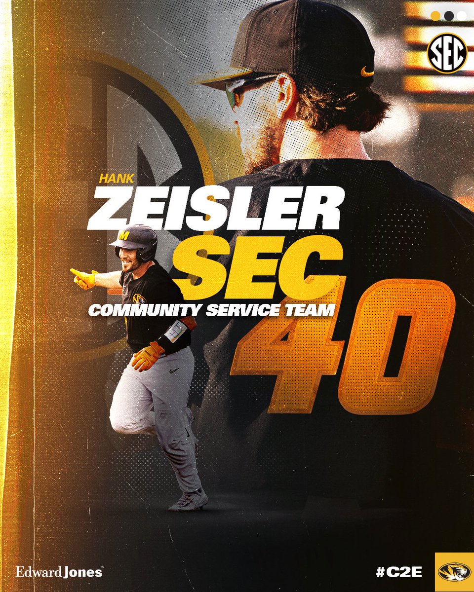 Kudos once again to <a href="/hankzeisler/">hankzeisler</a> on his selection to the SEC's Community Service Team! 🐯⚾️

🔗 mutigers.com/news/2023/5/22…

#MIZ | #C2E