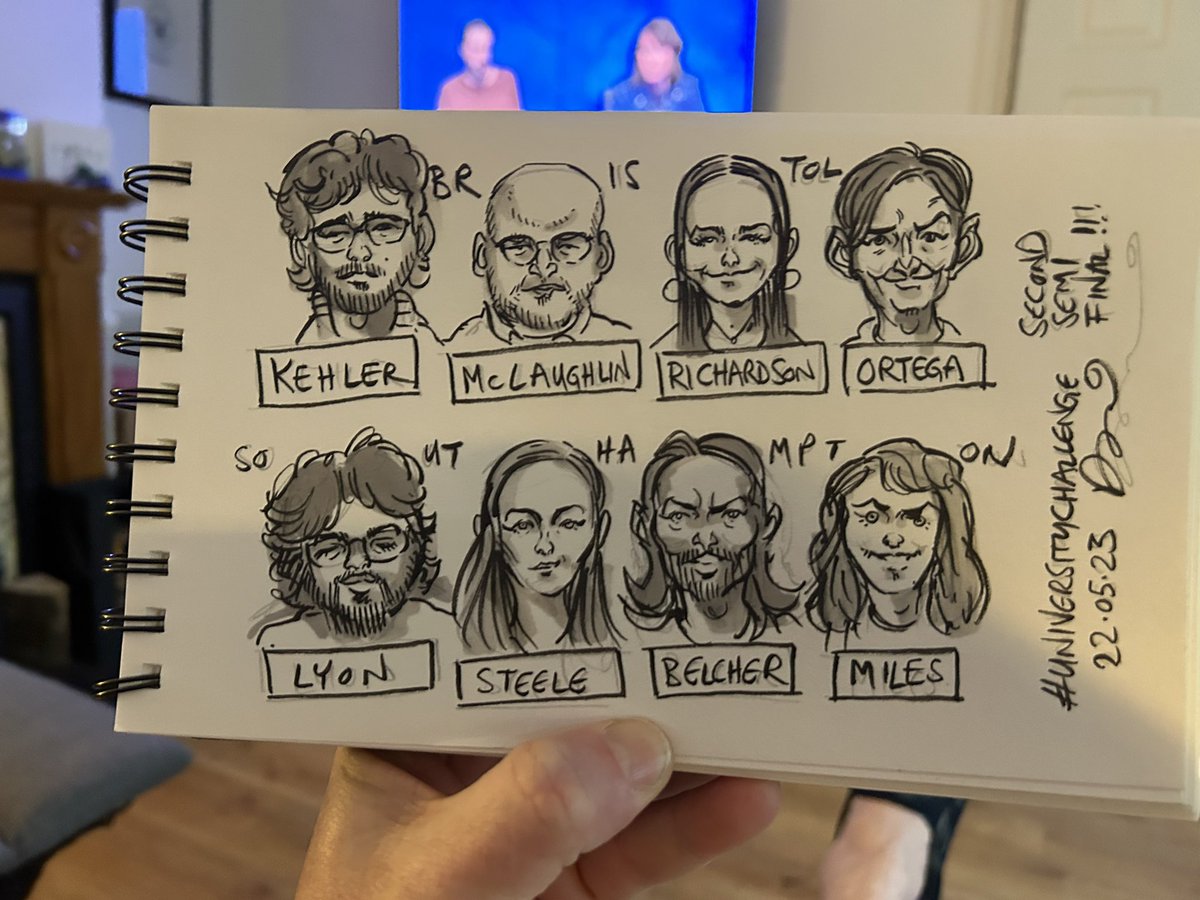 Brilliant #universitychallenge semi final between @unisouthampton and @BristolUni! Well done Bristol, roll on the final next week! #quiz #quiznight @bbctwo @rogertilling #jeremypaxman #livedrawing