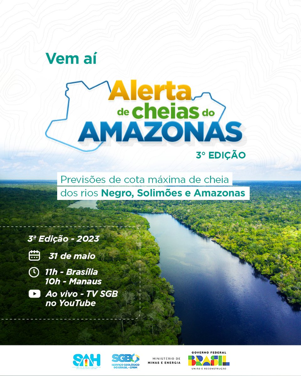 🛶 A 3ª edição do Alerta de Cheias do Amazonas 2023 vem aí!

No dia 31/5, vamos apresentar as previsões de cheia para os rios Negro, em Manaus; Amazonas, em Itacoatiara e Parintins; e Solimões, em Manacapuru.

Acompanhe, ao vivo, em youtube.com/watch?v=lnYU6K….