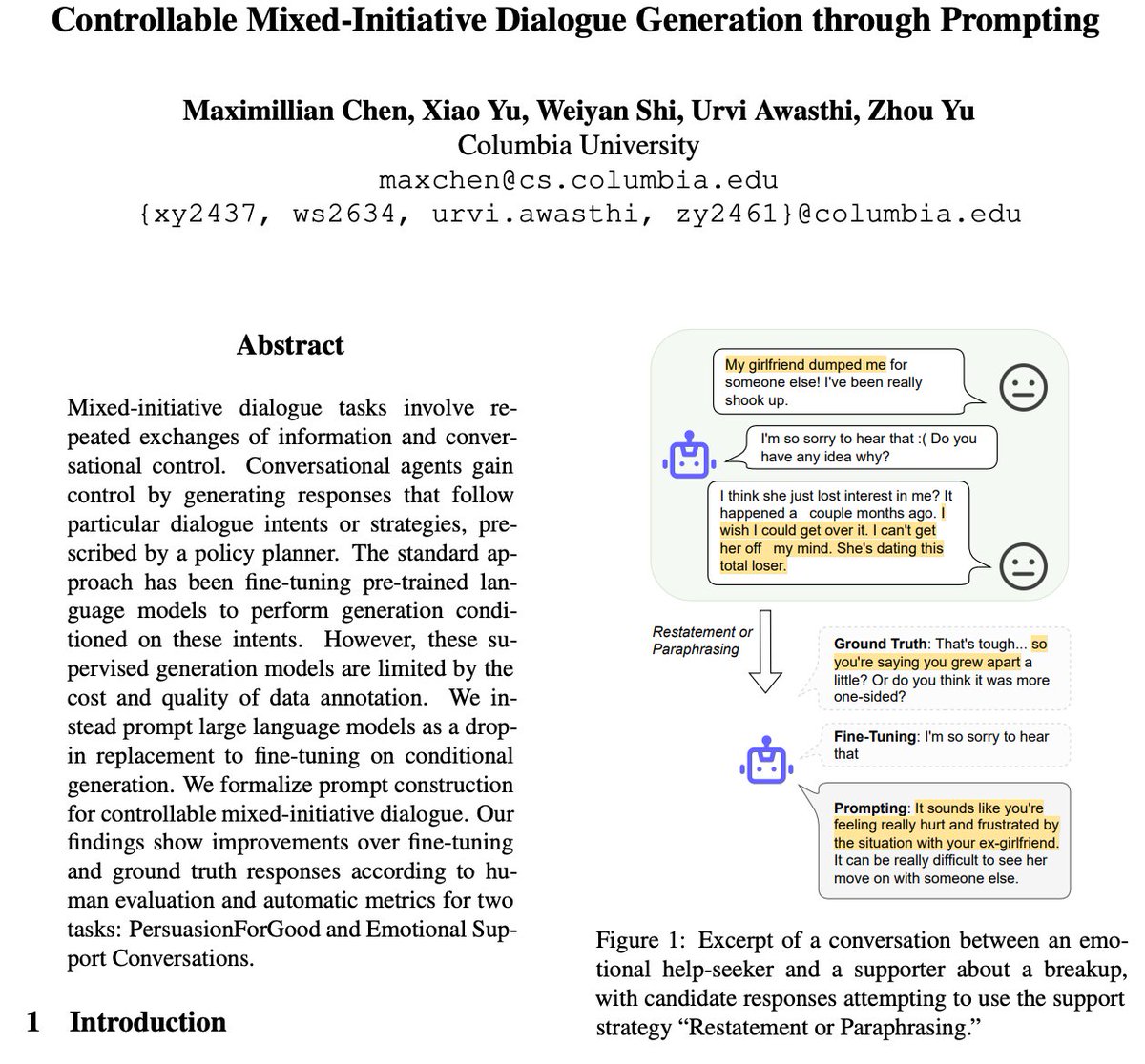 Is prompting *the end* 🤯 of fine-tuning (small) dialogue models?!

...well, maybe. 

We discuss this in our new @aclmeeting paper, where we directly swap out fine-tuned conditional generation dialogue models with LLMs!

#ACL2023NLP #ACL #ConvAI #NLProc 

arxiv.org/abs/2305.04147