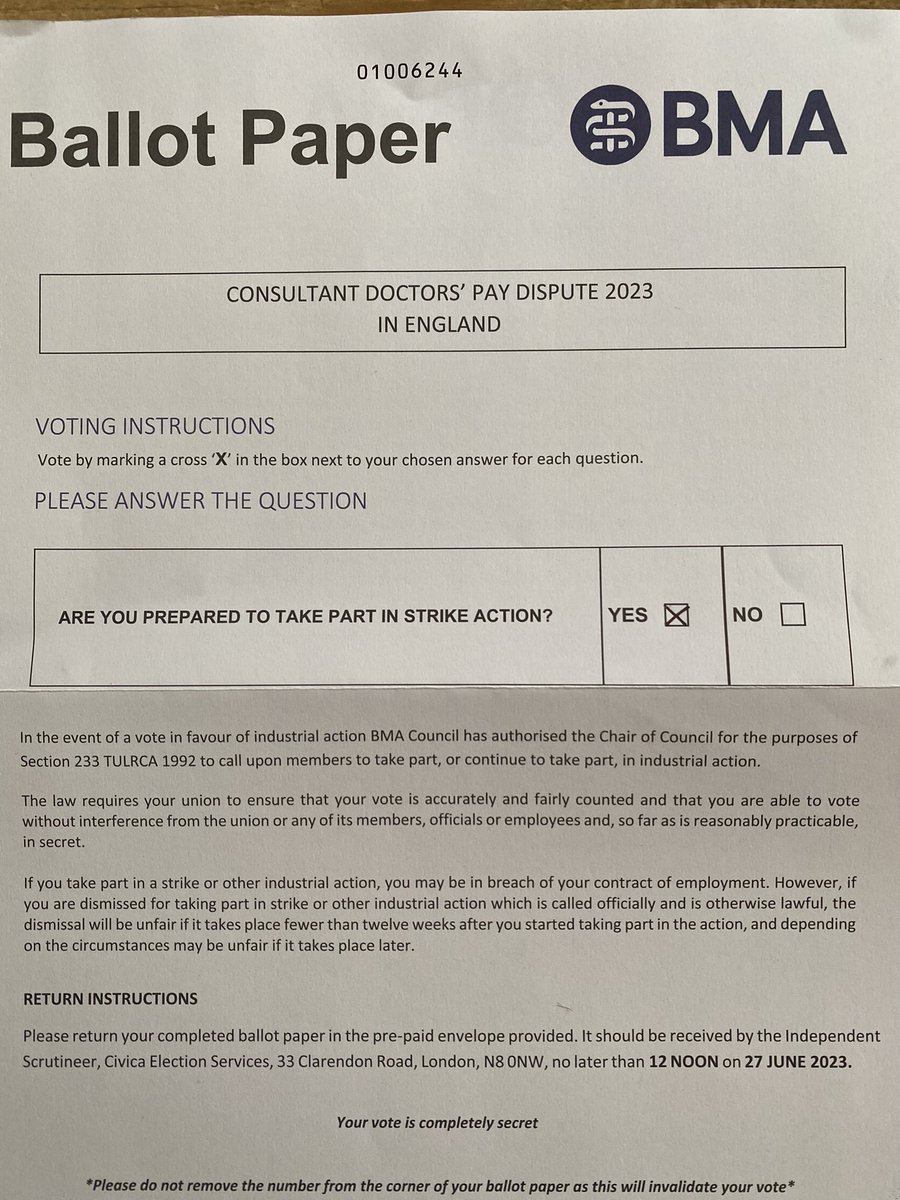 I call upon fellow #NHS consultants to support industrial action to stop further erosion of our pay and working conditions. A high turnout and a “yes vote” is essential to bolstering the negotiating position.
Delighted to send this off today. #FixConsultantPay