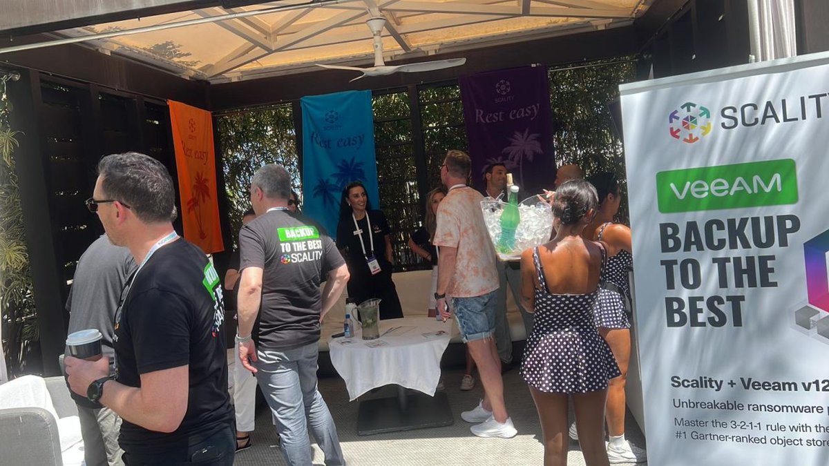 scality's tweet image. Come join the fun #VeeamOn Miami!  Have a few cocktails on us in Cabana #6.  Fun times with the best in #objectstorage #backup.
