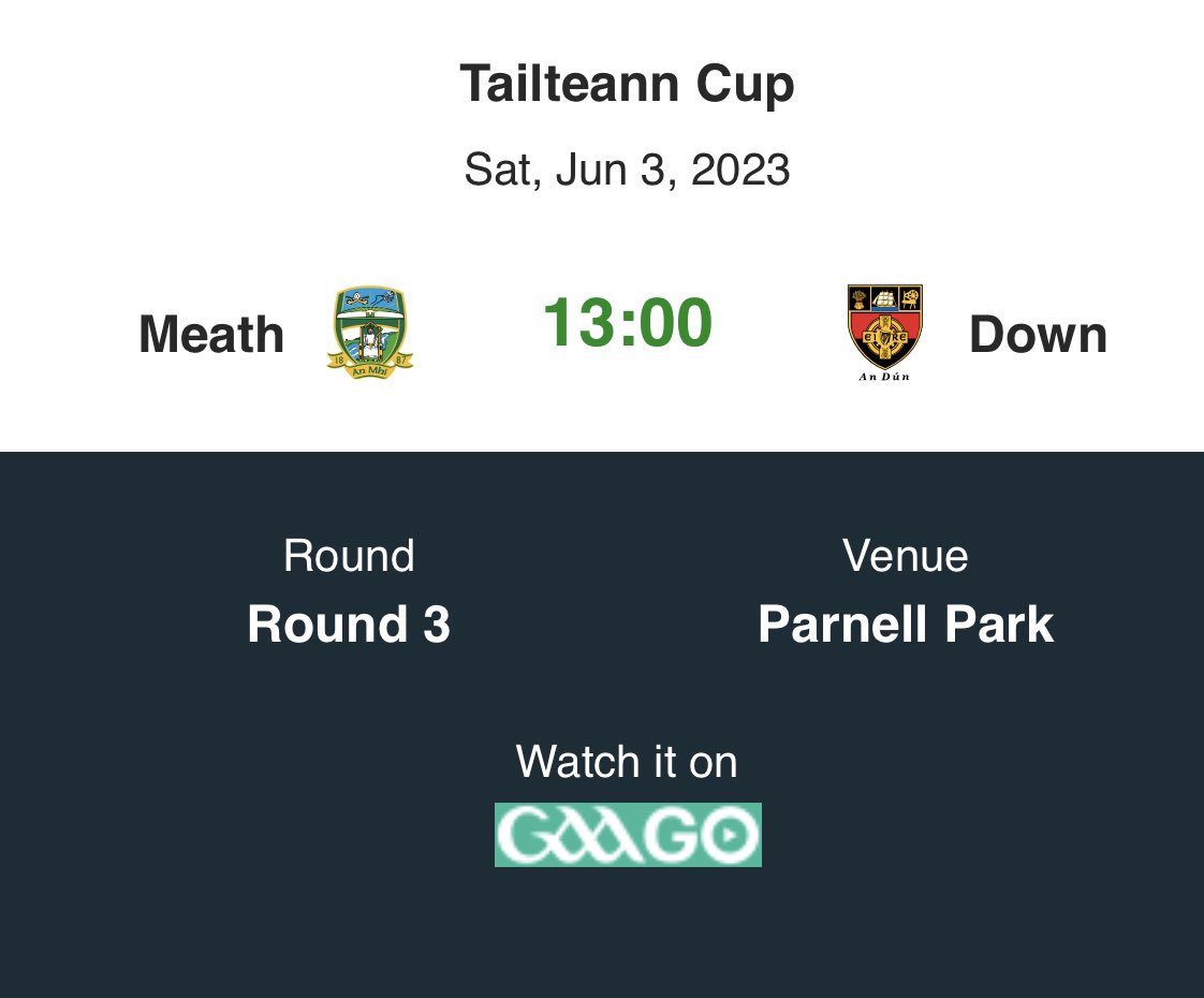 Now confirmed for Parnell Park and will be live on GAAGO #TailteannCup