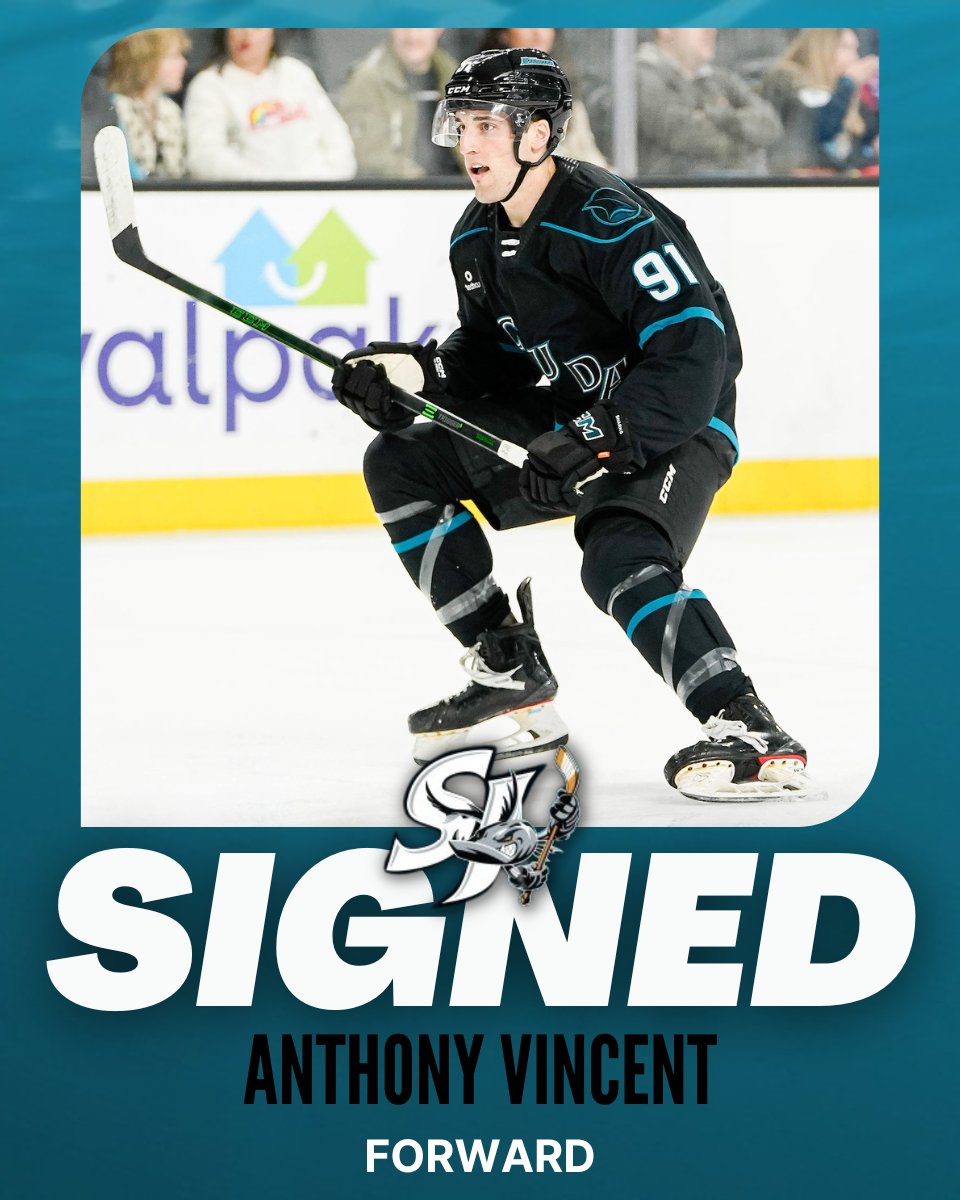 SIGNED:
Back to Barracuda!
The #SJBarracuda and general manager Joe Will announced today that the team has signed forward Anthony Vincent to an AHL contract for the 2023-24 season!

See you soon, AV!!

READ MORE:
sjbarracuda.com/news/detail/ba…