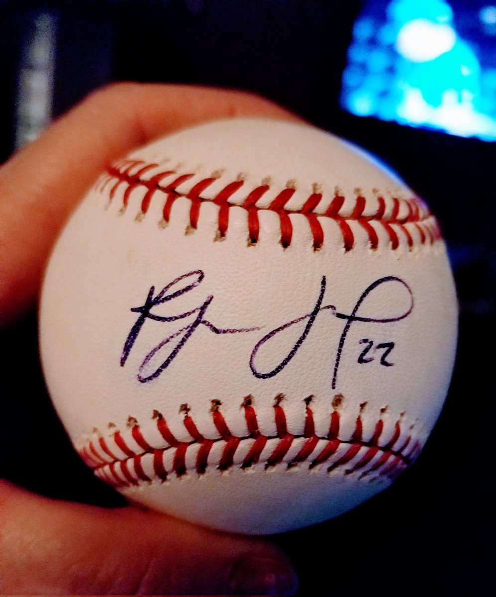 Sheri_Hunt's tweet photo. We got this from #JaysCare in 2018 and still haven't figured out whose signature this is. Anyone????????? https://t.co/fVBvqqOIxP