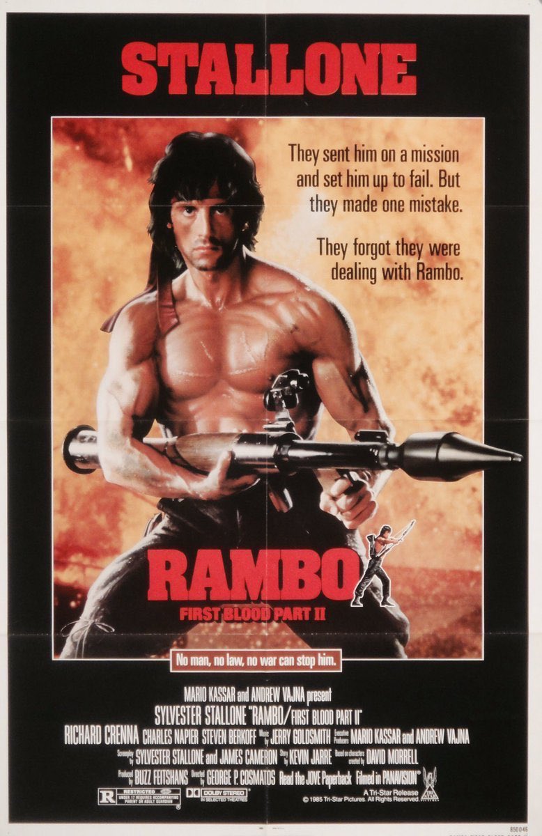 retrochenta's tweet photo. Hoy hace 38 años que se estrenó en EEUU "Rambo", una de las películas más icónicas de los 80'. https://t.co/EMpPnXhVsL