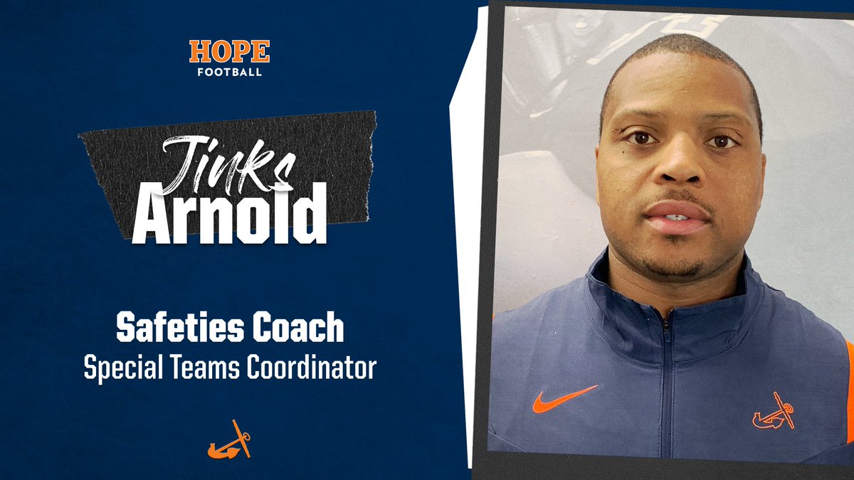 We are thrilled to announce that Jinks Arnold is joining our coaching staff. “Jinks is a high-energy person who brings a wealth of experience and knowledge to the defensive side of the ball and special teams,” head coach Peter Stuursma said. #d3fb 

athletics.hope.edu/sports/footbal…
